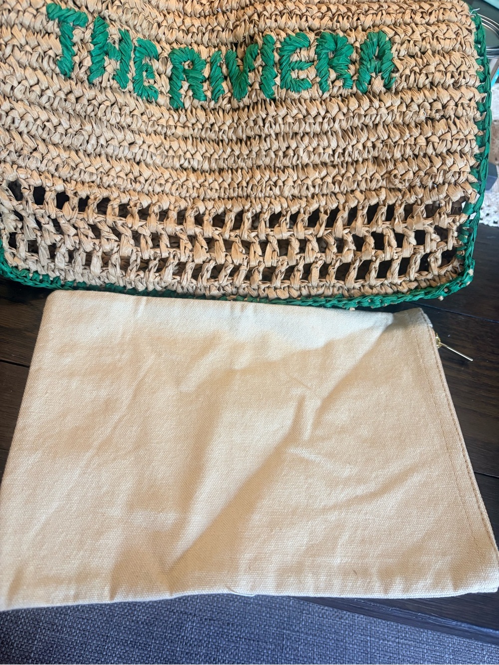 C&C California Riviera Natural Crochet Tote with Green Trim NWT - Picture 7 of 8